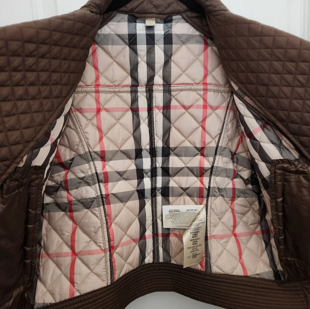 Burberry Brown Quilted Moto Jacket with classic Nova Check Lining. - Picture 3 of 7